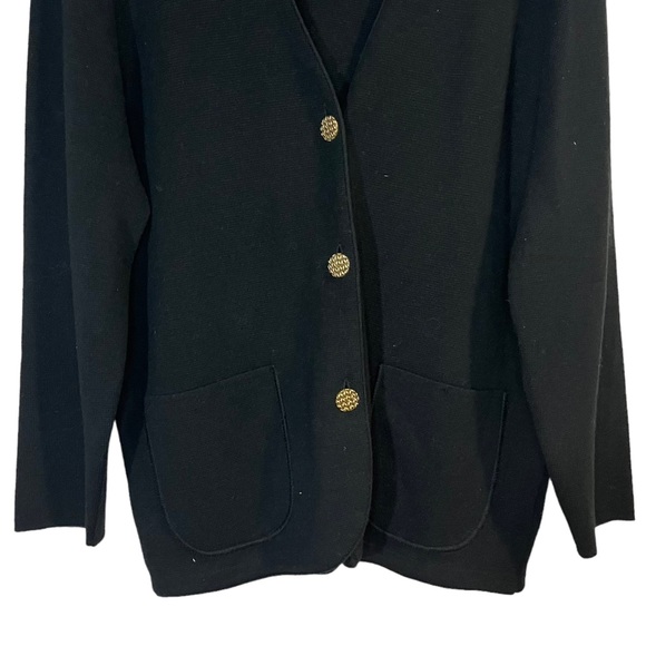 Your 6th Sense Vintage Womens Lg Black Virgin Wool Button Front Cardigan Sweater - Picture 2 of 7